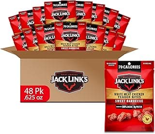 Jack Link's Sweet BBQ White Meat Chicken Tender Bites - Ready to Eat Real Meat Protein Snacks - 9g Protein per Serving - M...
