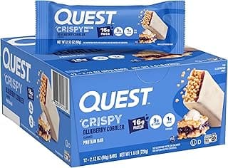 Quest Nutrition Crispy Blueberry Cobbler Hero Protein Bar, 16g Protein, 1g Sugar, 3g Net Carb, Gluten Free Protein Snack, ...