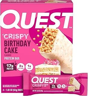 Quest Nutrition Crispy Birthday Cake Protein Bar, 17g Protein, 1g Sugar, 2g Net Carbs, Gluten Free Protein Snack, Keto Fri...