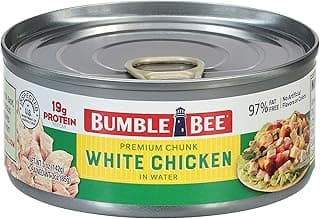 Bumble Bee Premium White Chicken Breast with Rib Meat in Water - 19g Protein per Serving - Gluten Free, Keto Friendly Cann...