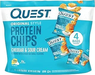Quest Nutrition Cheddar & Sour Cream Protein Chips, 19g Protein, 4g Net Carbs, Low Carb, Gluten Free, 1.1 oz, 4 count