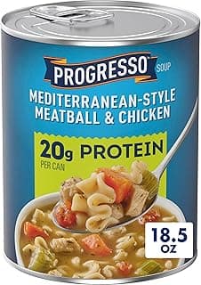 Progresso Protein Mediterranean-Style Meatball and Chicken Soup, Canned Soup, 18.5 oz
