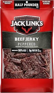 Jack Link's Beef Jerky, Peppered, Half Pounder Large Jerky Bag - Flavorful Meat Snack, Ready to Eat Protein Snacks with 9g...
