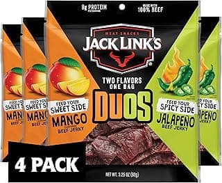 Jack Link's DUOs Jalapeno and Mango Beef Jerky - (4 Pack) 3.25 oz Bags - Ready to Eat Protein Snacks - 9g Protein per Serv...