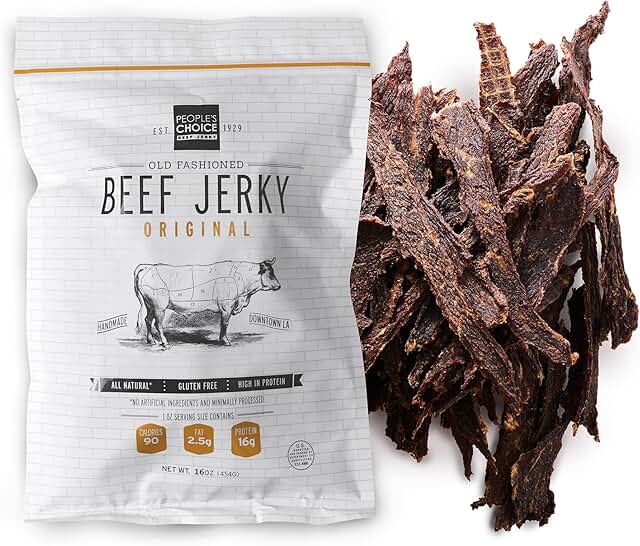 People's Choice beef jerky listed by 180cal as a low carb high protein snack under 180 calories