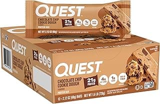 Quest Nutrition Chocolate Chip Cookie Dough Protein Bars, High Protein, Low Carb, Gluten Free, Keto Friendly, 12 Count