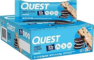 Quest Nutrition Cookies & Cream Protein Bars, 21g Protein, 1g Sugar, 4g Net Carb, High Fiber, Gluten Free, Keto Friendly, ...