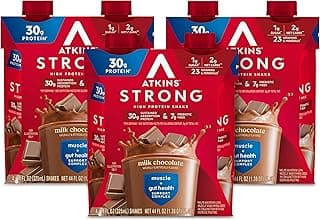 Atkins Strong High Protein Shake, Milk Chocolate, 30g Protein, 7g Prebiotic Fiber, 1g Sugar, GLP-1 Support, Muscle & Gut H...