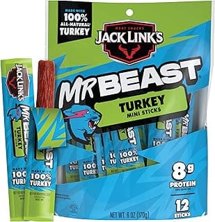Jack Link's x MrBeast Mini Turkey Jerky Sticks - Individually Wrapped Protein Snacks - 8g Protein per Serving - Made with ...