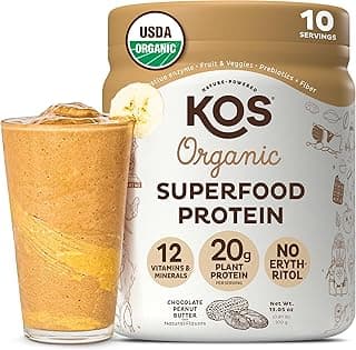 KOS Vegan Protein Powder, Chocolate Peanut Butter - Low Carb Pea Protein Blend, USDA Organic Superfood with Vitamins & Min...
