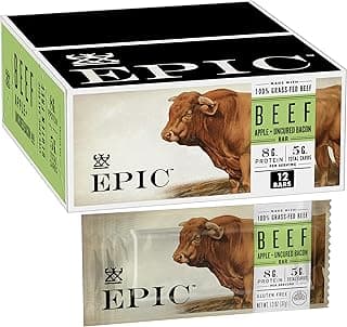 Sponsored Ad - EPIC Beef Protein Bars, Uncured Bacon and Apple, Paleo Friendly, Gluten Free, Whole 30, 12 Ct, 15.6 oz