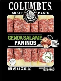 COLUMBUS Salami Deli Meat Panino, Genoa Salame & Mozzarella Cheese, Charcuterie Food Items, Gluten Free, 3.9 Oz Pack