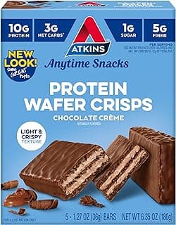 Atkins Chocolate Crème Protein Wafer Crisps, Protein Dessert, 4g Net Carb, 1g Sugar, High in Fiber, Keto Friendly, 5 Count