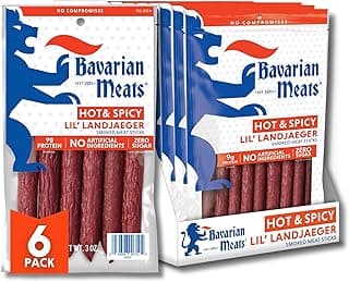 Sponsored Ad - Bavarian Meats Hot & Spicy Lil' Landjaeger Meat Sticks, Smoked Sausage Protein Snacks, Zero Sugar, Great So...