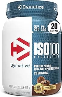 Dymatize ISO100 Whey Protein Powder Isolate, Gourmet Chocolate, 25g of Protein, 20 Servings, 5.5g BCAAs, Less Than 120 Ca...