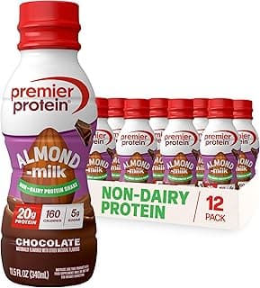 Premier Protein Non-Dairy Plant Based Almondmilk Protein Shake, Chocolate, 20g Protein, 5g Sugar, 11.5 Fl oz, 12 Count