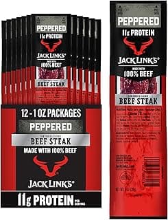 Jack Link's Peppered Beef Jerky Steaks - Ready to Eat Real Meat Protein Snacks - 11g Protein per Serving - Made with 100% ...