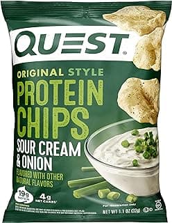 Quest Nutrition Sour Cream & Onion Protein Chips, 19g Protein, 4g Net Carbs, Low Carb, Gluten Free, 1.1 oz (Pack of 12)