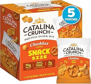 Catalina Crunch Protein Snack Mix with Cheese Crisps - 10g Protein, 2g Sugar per Snack Size Pouch - Good Source of Fiber - Gluten Free - Cheddar - 1.23 oz pouch (Pack of 5)
