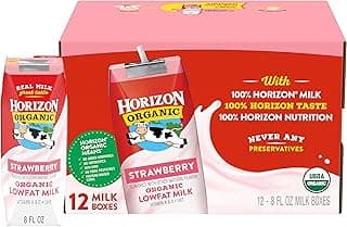 Horizon Organic Shelf Stable 1% Lowfat Strawberry Milk Boxes, Pack of 12 - 8g Protein per Serving