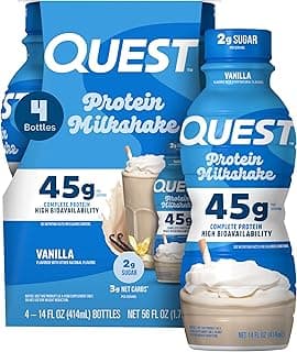 Quest Nutrition Vanilla Protein Shake, 45g Protein, 2g Sugar, 3g Net Carbs, Ready to Drink, Gluten Free, 4 Count