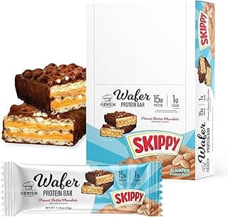 Genius Gourmet SKIPPY® Peanut Butter Chocolate Flavored Wafer Protein Bars,15g Protein per serving (30% DV), 1g Sugar, Cho...