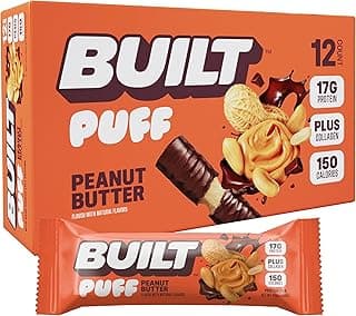 Built Bar, Puff Protein Bars, Peanut Butter Puff, 17g Protein Snacks, On-The-Go Bars, Only 150 Calories, 6g Sugar, Collage...