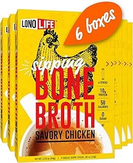 LonoLife Chicken Bone Broth Powder Mix | 10g Protein | Collagen-Rich, Keto & Paleo Friendly | Natural Ingredients | 24 Por...