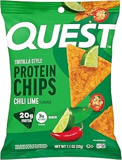 Quest Nutrition Chili Lime Tortilla Style Protein Chips, 20g Protein, 3g Net Carbs, Low Carb, Gluten Free, 1.1 oz (Pack of...