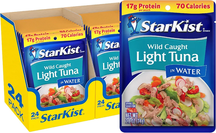 StarKist Chunk Light Tuna in Water, 2.6 oz Pouch (24 Pack), 17g Protein, 70 Calories Per Serving