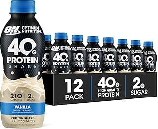 Optimum Nutrition 40g Protein Shake, 40g of Protein, Naturally Flavored, Complete Protein Drink, Vanilla, 14 Fl Oz, 12 Cou...