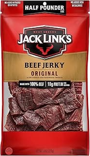 Jack Link's Beef Jerky Half Pounder - Original - Made with 100% Real Beef - Ready to Eat Real Meat Protein Snacks - 10g Pr...