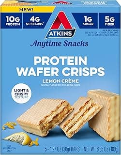 Atkins Lemon Wafer Crisps, Protein Snack, 10g Protein, 4g Net Carbs, 1g Sugar, 5g Fiber, 5 Count