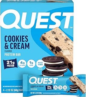 Quest Nutrition Cookies & Cream Protein Bars, 21g Protein, 4g Net Carbs, 1g Sugar, High Fiber, Gluten Free, Keto Friendly,...