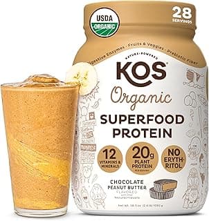 KOS Organic Plant Based Protein Powder, Chocolate Peanut Butter - Delicious Vegan Protein Powder Meal Replacement - Keto F...