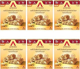 Atkins Soft Baked High Protein Bars, Lemon Poppy Seed Flavor, 15g Protein, 4g Net Carbs, 2g Sugar, Keto Snacks, Low Sugar ...