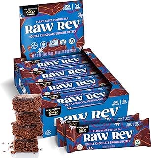 Raw Rev Vegan Protein Bars- Double Chocolate Brownie Batter, 12 bars, Non-GMO, Plastic-Neutral, Nothing Artificial, Glo Fo...