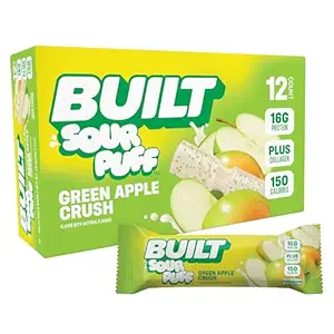 BUILT Sour Puff Protein Bar, Green Apple Crush, 16g Protein, 12 Count