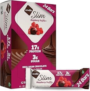 NuGo Slim Dark Chocolate Raspberry Truffle, 17g Protein, 2g Sugar, 7g Fiber, Low Net Carb, Keto Friendly, Gluten Free, 24 ...