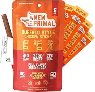 New Primal Buffalo Chicken Sticks, Keto, Gluten Free Healthy Snacks, Sugar Free Low Carb High Protein, Jerky Meat Stick, 9...