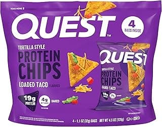 Quest Nutrition Loaded Taco Tortilla Style Protein Chips, 19g Protein, 4g Net Carb, Low Carb, Gluten Free, 1.1 oz (Pack of 4)