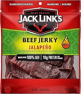 Jack Link's Beef Jerky, Jalapeno – Flavorful Meat Snack, Ready to Eat Protein Snack with 10g of Protein and 80 Calories pe...